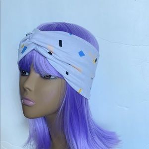 White Retro Print Turban Headband, Headwraps